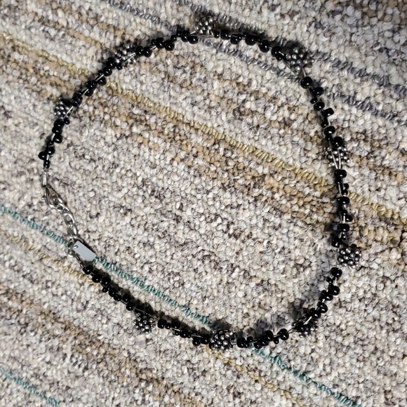 Rhea Black & Silver Beaded Choker Necklace - Picture 2 of 5